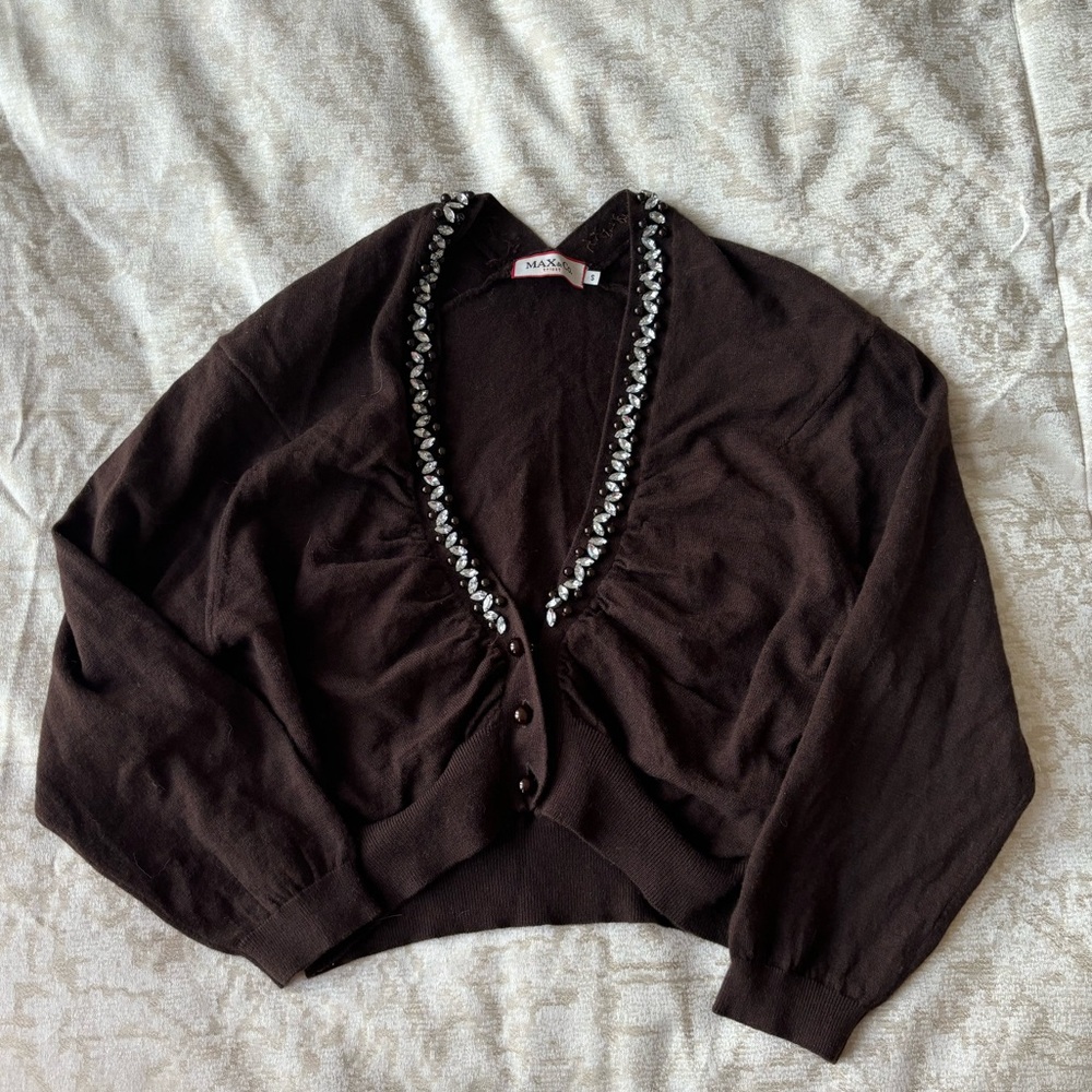Max&Co wool cashmere brown shrug sweater with embellishments size S